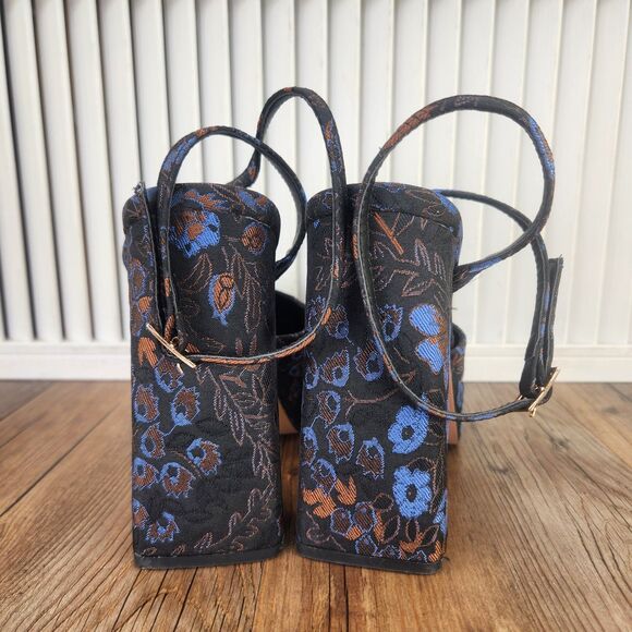 ASOS Design Peaked Platform High Heels Womens Size 9 Black Floral Chunky Shoes - Picture 4 of 11